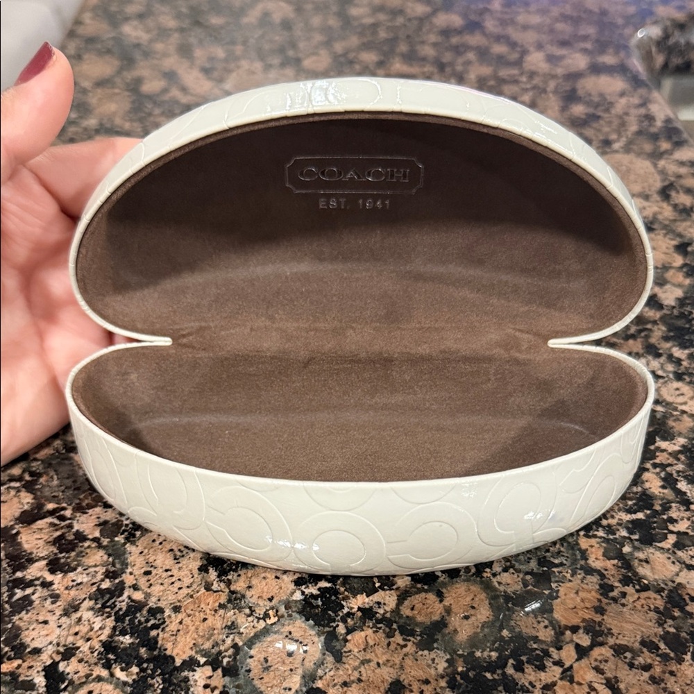 Coach Cream Embossed Clamshell Eyewear Case